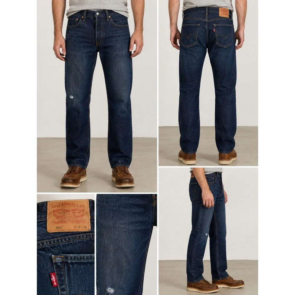 Levis 501 Original Fit Mens Jeans Dark Wash Straight Leg Button Fly 31x34